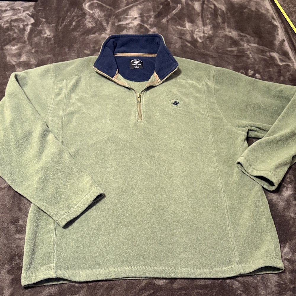 3/$15. Beverly Hills Polo Club Olive Green Fleece with Navy Trim Sz L